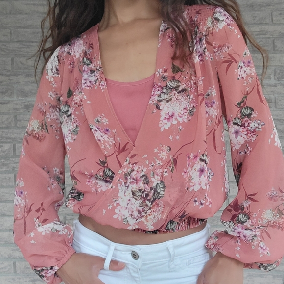 Pink Floral Chiffon Blouse - Picture 1 of 10